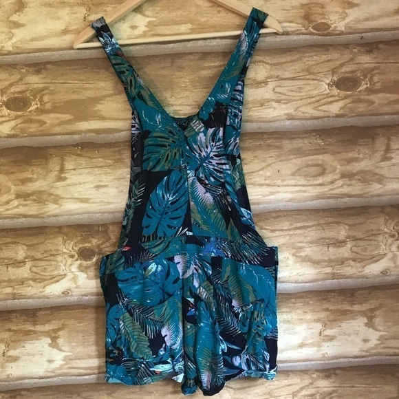 MUDD tropical print lightweight bib overall romper shorts size XS - Picture 9 of 10